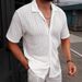 Men's Hollow Out Short Sleeve Shirt – Breathable & Stylish, V-Neck Casual (Black/Khaki/Bluish/Green/White, S-XXL)_viptrois.com