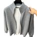 Men’s Zip-Up Knit Sweater – Trendy Slim-Fit Cardigan, Stretchable & Breathable Polyester, Crew Neck With Cable Knit Design_viptrois.com