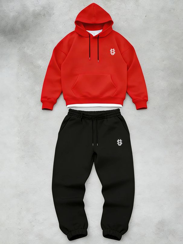 2-piece Set Of Autumn And Winter Men's Long Sleeved Round Neck Loose Large Size Breathable And Comfortable Sweatshirt Cropped PRegular Fit Hoodie Set_viptrois.com