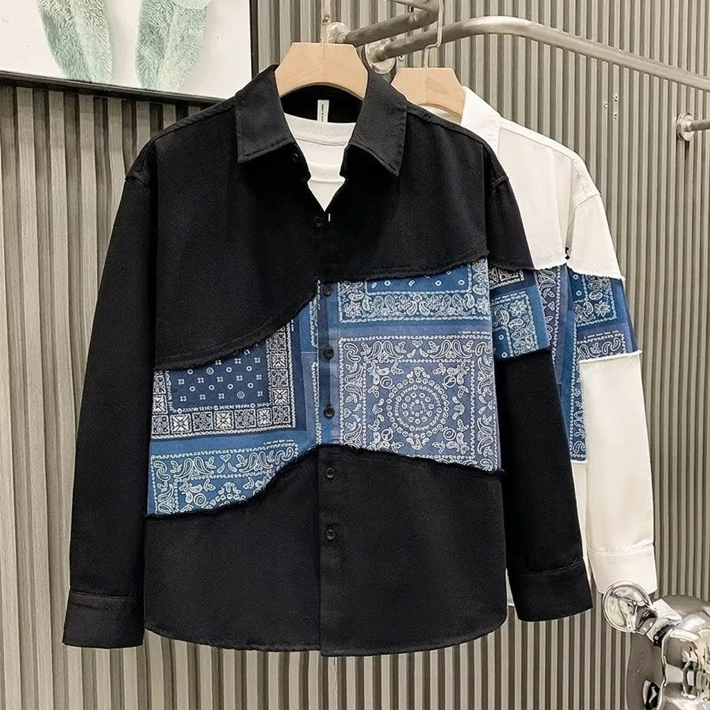 Men's Clothing Fashion Brand Spring And Autumn Patchwork Printed Shirts For Men Trendy High End Niche Handsome Personality Shirts Men's Shirts_viptrois.com