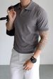 Men's V-Neck Polo Knit Short Sleeve Shirts, Notch Collar British Business Ice Silk Summer T-Shirt Tops_viptrois.com
