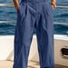 Breathable Cotton Linen Casual Trousers For Men, Loose Fit Straight Leg Summer Beach Pants, Lightweight Comfortable Walking Hiking Travel_viptrois.com