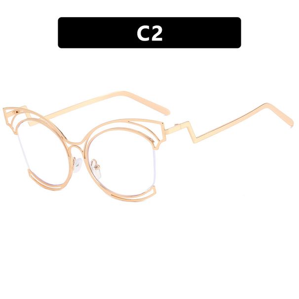Women's Eyeglasses Folding Curved Leg Cat Eye Large Frame Hollow Flat Glasses New Metal Glasses Frame Ins Concave Shape Anti Blue Light_viptrois.com