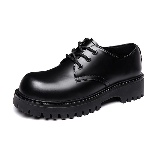 Derby Shoes Men's Paris Mickey Round Head Big Head Casual Leather Shoes Platform Height Black Matte_viptrois.com