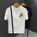 Summer Men's Strip Labelled Short-sleeved T-shirt Men's Ins Korean Version Trendy Brand Round Neck Clothes Versatile Simple Half-sleeved T-shirt_viptrois.com