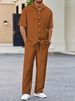 Men's Lapel Solid Color Short Sleeved Shirt Drawstring Trousers Suit_viptrois.com