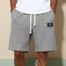 Men's Trendy Brand Label Waffle Knit Summer Casual Sports Shorts Loose Fitting Thin Cool Skin Friendly Five Point Length_viptrois.com