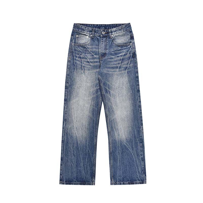 Men's Clothing High End Lightning Crack Washed Old Design Jeans Retro Loose Casual Trousers_viptrois.com