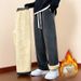 Heavyweight Sherpa-Lined Fleece Pants – Winter-Ready Relaxed Fit (Black/Dark Gray, Straight & Tapered Styles)_viptrois.com