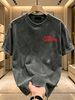 230g Washed Men T-Shirt Red BE BRAD JUSTRE Font Print Short Sleeve Crew Neck Casual Streetwear Top_viptrois.com