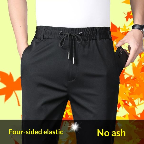 Pure Autumn Winter Fleece Lined Stretch High Waist Casual Non-Iron Slim Fit Straight Elastic Business Dress Pants Men's_viptrois.com