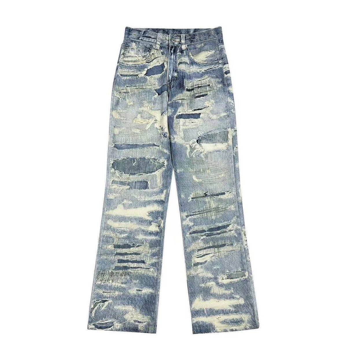 3D Printed Cleanfit Washed High Street American Straight Leg Jeans - Vintage Denim Style, Mid Rise, Stretch Cotton, Youth Casual Fashion_viptrois.com
