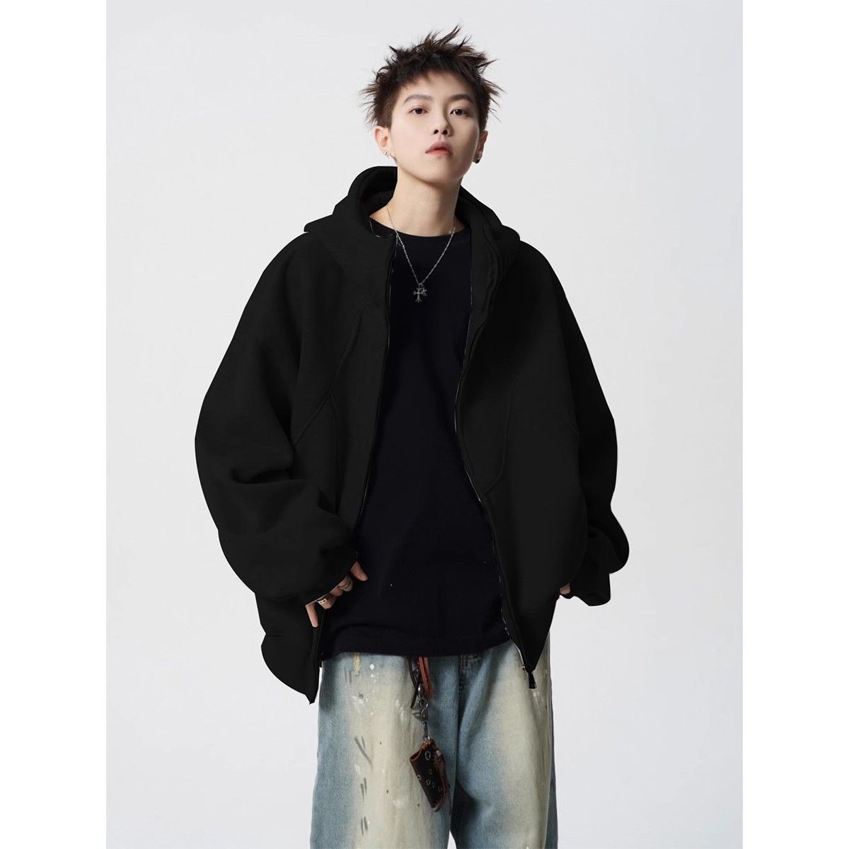 Men's Clothing Irregular Stitching Seam Jacket For Men In Winter American Style Plus Velvet Hoodie Trendy Brand All Match Casual Sweater_viptrois.com