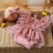 Ylsteed 2 Pieces Set Dusty Pink Chiffon Newborn Romper with Bow Hairband Dot Lace Baby Photography Outfits_viptrois.com