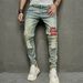 New Autumn Men's Jeans Casual Perforated Letter Slim Fit Small Foot Elastic Pants_viptrois.com