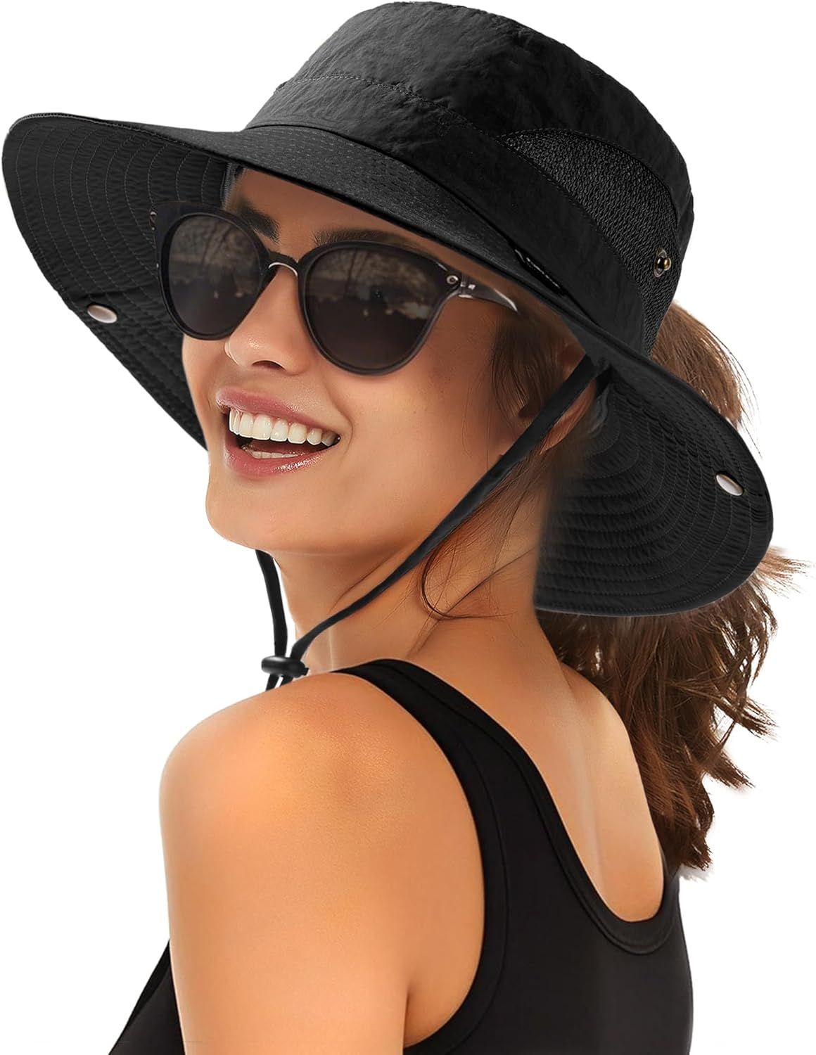 FURTALK Womens Sun Hat With Ponytail Hole Beach Hiking Summer Wide Brim UPF 80+ Outdoor Protection Foldable Bucket Hat_viptrois.com