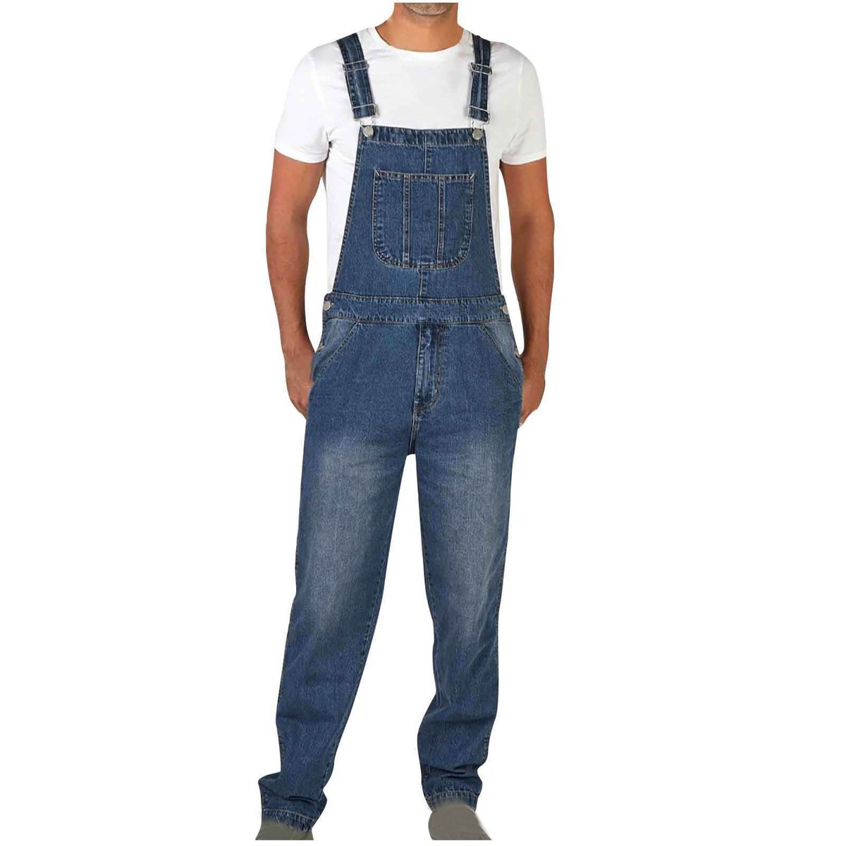 American Retro Design Denim Overalls Men's Straight Leg Loose Workwear Jumpsuit_viptrois.com