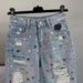 Men's Clothing Colorful Diamond Studded Ripped Denim Shorts Summer New High Waist Loose Breeches For Women_viptrois.com
