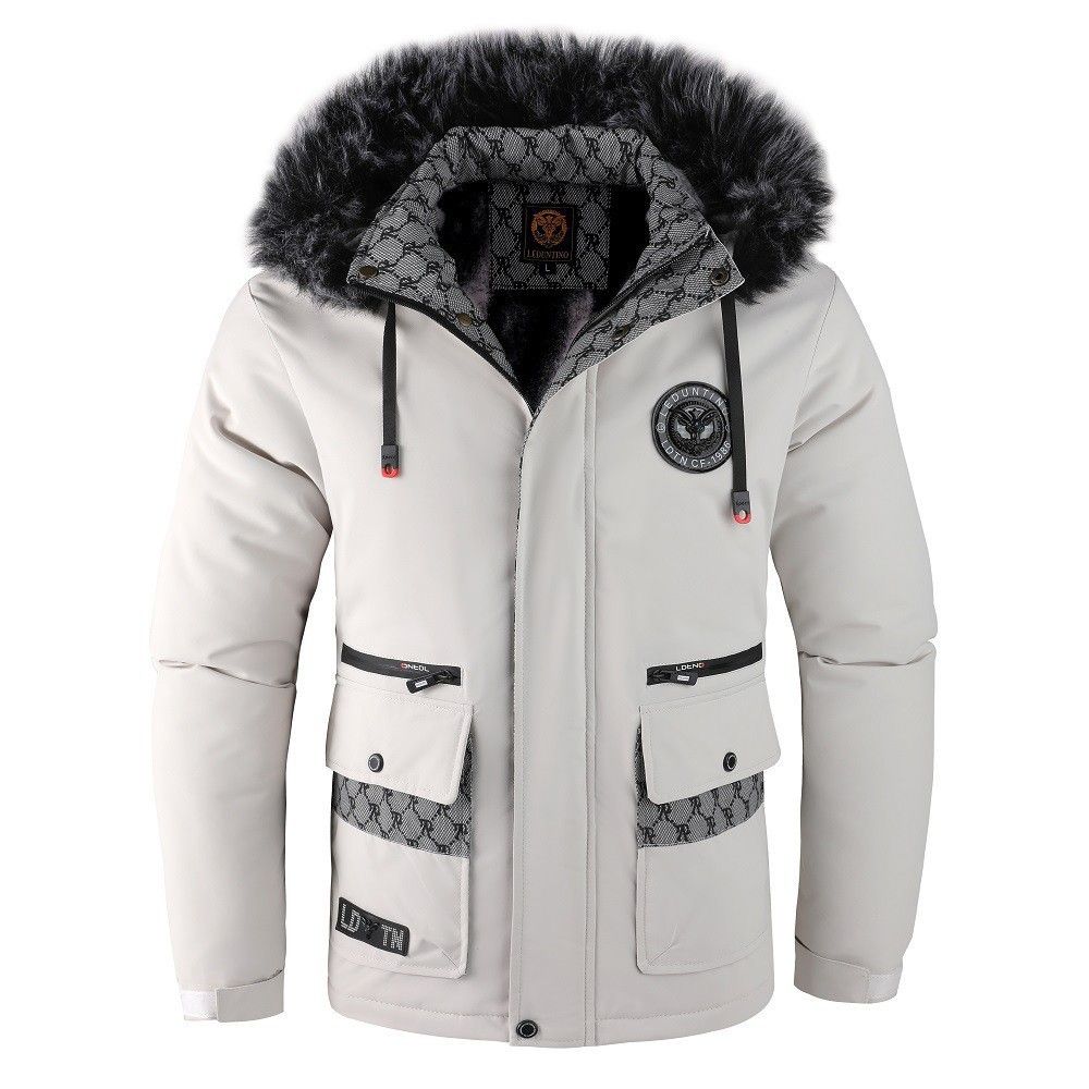 Men's Korean Style Winter Coat With Faux Fur Hood – Fleece-Lined, Slim Fit, Zip-Up Casual Jacket For Urban Fashion_viptrois.com