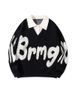 Pure Two-Piece Turn-Down Collar College Loose Casual Color Block Versatile Lazy Autumn Winter Letter Design Sweater_viptrois.com