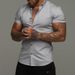 Men's Clothing Shirt Short Sleeve Lapel Elastic Thin Solid Color Sports Casual_viptrois.com