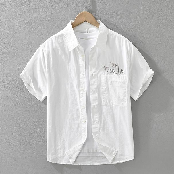 Trendy Embroidered Short Sleeved Shirt For Men, Fashionable And Versatile, Artistic And Casual Loose Top_viptrois.com