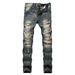 Loom Cross-Border Exclusive Foreign Trade Ripped European And American Fashion Slim Fit Trendy Straight Men's Jeans_viptrois.com