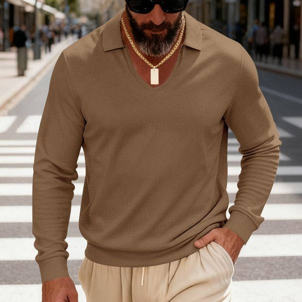 "Men's Classic Waffle Knit Shirt – Breathable & Soft Long-Sleeve Casual Top (S-XXXL, 8 Colors)"_viptrois.com