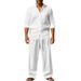Men's Clothing Four Seasons Linen Men's Casual Loose Breathable Long Sleeved Trousers Shirt Beach Suit_viptrois.com