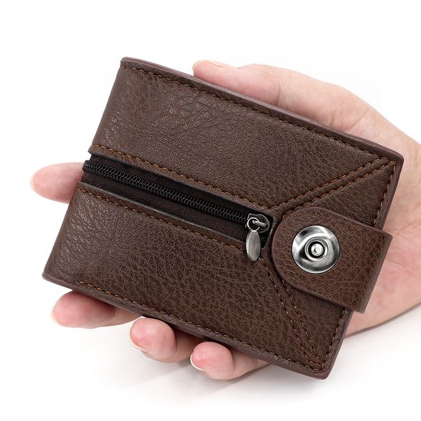 Wallet Card Cases Men's Short Wallet Simple Magnetic Buckle Wallet With Zipper Multiple Card Slots Large Capacity Coin Pocket Men's Wallet_viptrois.com
