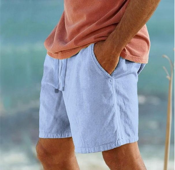 Men's Short Pocket Drawstring, Elastic Waist, Comfortable And Breathable Beach Shorts, Vacation Linen Cotton Blend,_viptrois.com