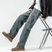 Jeans Men's Loose Harlan Straight Drape Rear Bag Embroidery Simple Double Process Washing_viptrois.com