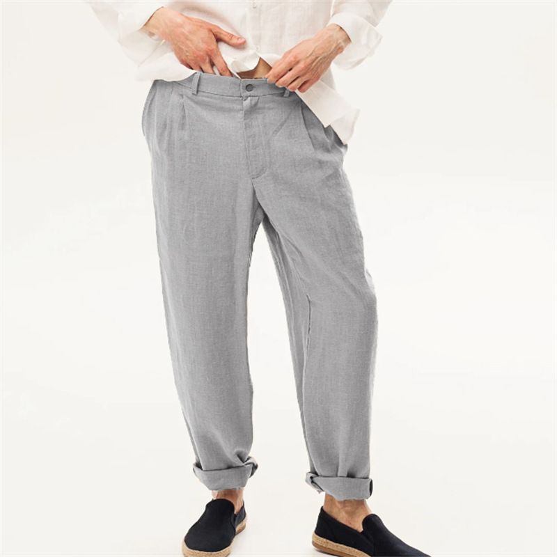 Men's Clothing Men's Spring And Summer New Linen Front Pleat Slant Pocket Loose Straight Casual Breathable Trousers_viptrois.com