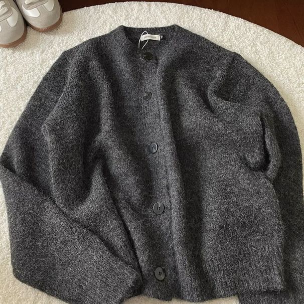 Dark Gray Knitted Cardigan Jacket For Men, Autumn And Wint, High-End Korean Style, Lazy Cleanfit Baseball Collar_viptrois.com