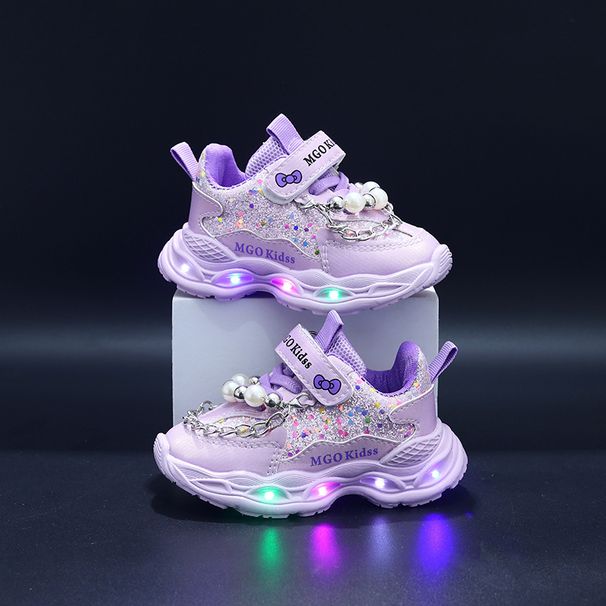 Luminous 2025 New Luminous Light Princess Shoes Casual Outdoor Girls Sports Shoes Pearl Chain_viptrois.com