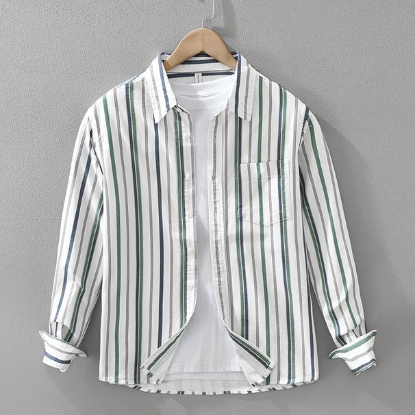 Striped Fresh Long Sleeved Shirt, Fashionable And Versatile, Artistic And Casual Loose Top, Men's Clothing_viptrois.com