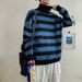 Loom Turtleneck For Men Win Student Striped Hong Kong Loose Knitwear Ins Harajuku Style Korean Version Unique Knitted_viptrois.com