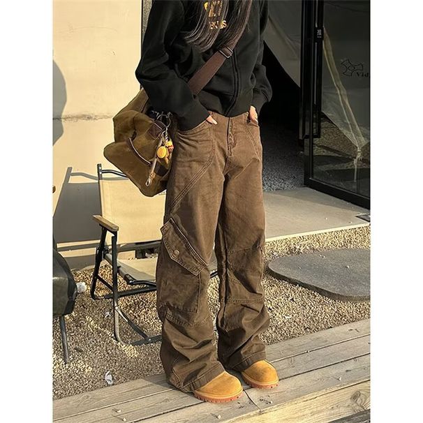 New Pleated Multi-pocket American High Street Retro Overalls Women's Loose Straight Pants Trendy Casual Wide-leg Pants Men_viptrois.com