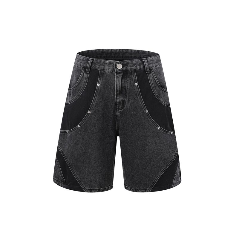Men's Clothing Retro Personality Washed Short Sleeved Jeans Suit Fashionable Design Loose Casual Trendy Denim Suit_viptrois.com