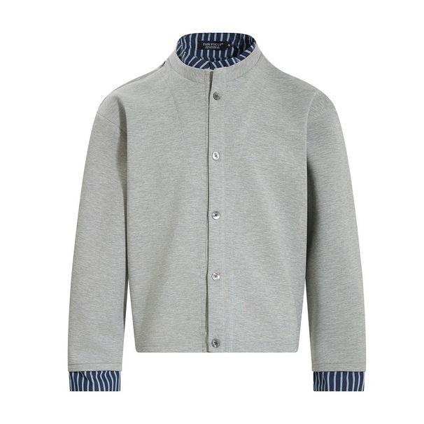 Striped Patchwork Two-Piece Button Cardigan Sweatshirt Men's Trendy Brand Design Stand Collar Personality Loose_viptrois.com