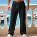 Men's Clothing Men's Casual Trousers Autumn Winter Straight Leg Athletic Pants Simple Drawstring Jacquard Waffle Pattern Solid Color Style_viptrois.com