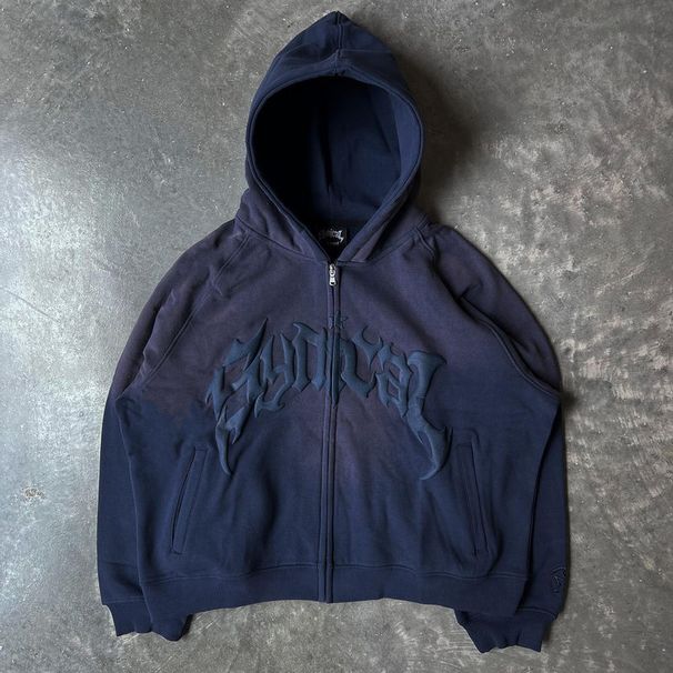 Men's Clothing Foreign Trade Wholesale American Retro Zipper Sweatshirt Gothic Letter Star Print Hoodie Street Trend Casual Jacket_viptrois.com
