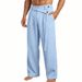 Men's Plus Size Casual Trousers White Linen Slanted Waist Spring_viptrois.com
