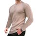 Men's Casual Checkered Knit Long Sleeve T-Shirt - Loose Fit Round Neck Pullover Top For Spring & Fall_viptrois.com