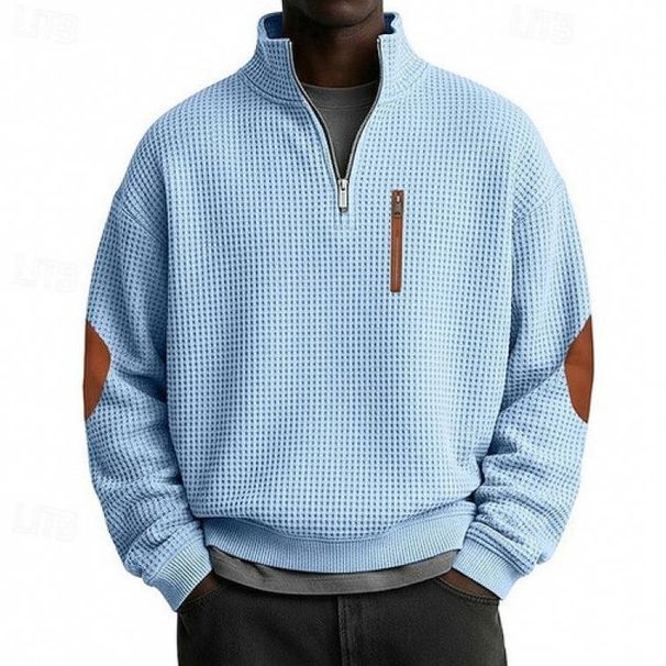 Men's Waffle-Knit Half-Zip Sweatshirt - Solid Color Stand Collar Pullover For Casual Fall/Winter Wear (S-XXXL)_viptrois.com