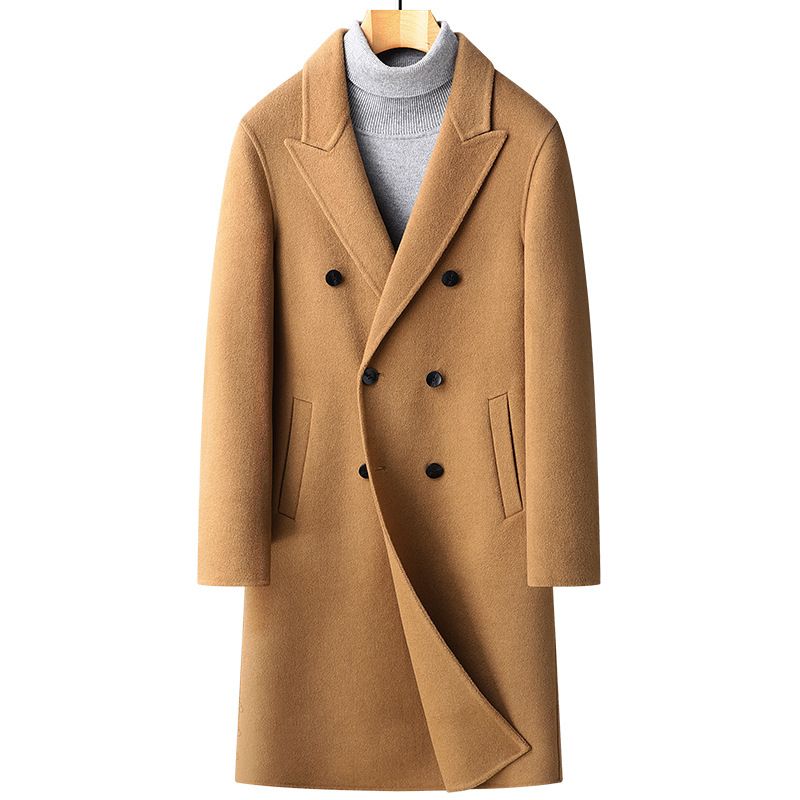 Men's Clothing Autumn and winter new 100% wool coat for men double breasted double faced wool coat knee length wool coat for men_viptrois.com