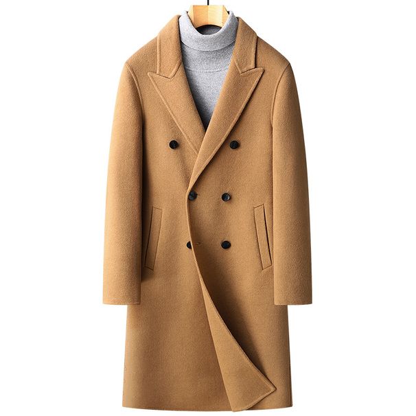 Men's Clothing Autumn and winter new 100% wool coat for men double breasted double faced wool coat knee length wool coat for men_viptrois.com