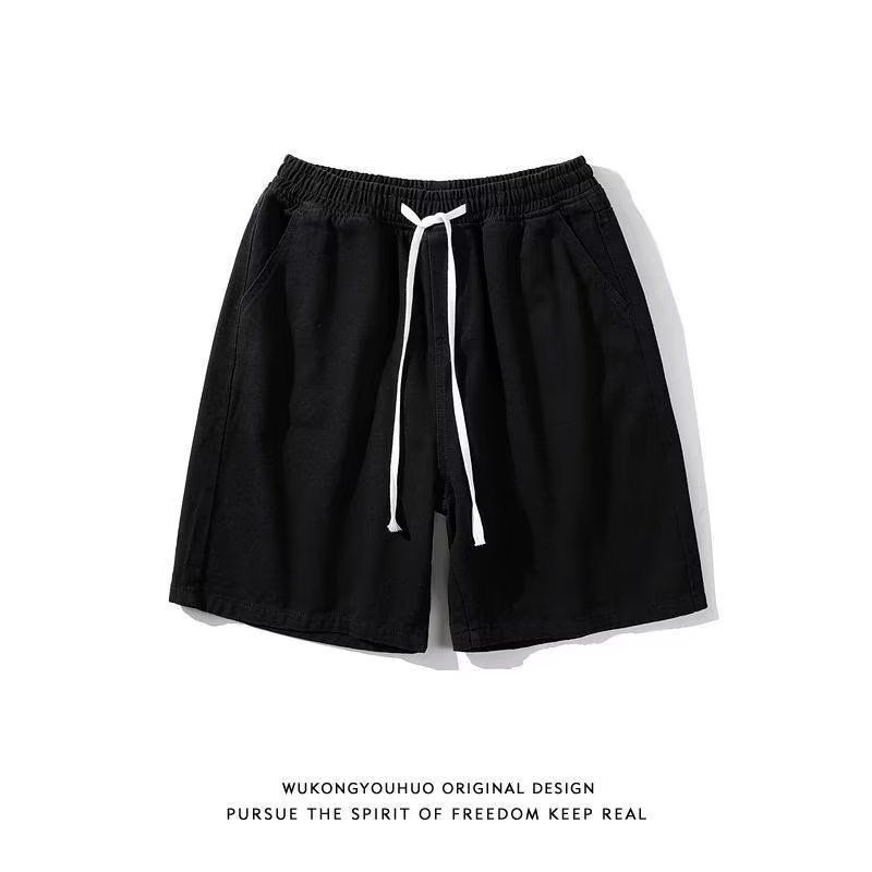 Summer Elastic Waist Drawstring Denim Shorts For Men Straight Leg Loose Fit High End Casual Five Point Pants_viptrois.com