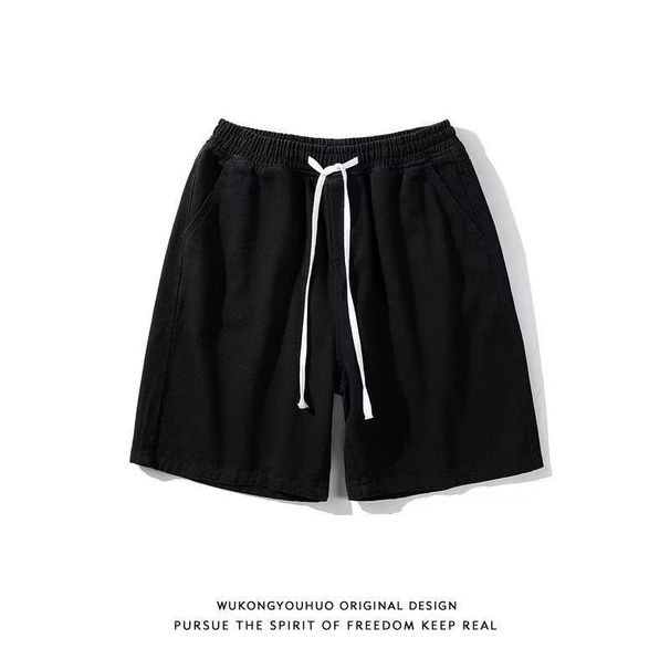 Summer Elastic Waist Drawstring Denim Shorts For Men Straight Leg Loose Fit High End Casual Five Point Pants_viptrois.com