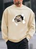 Men's Loose Casual And Fashionable 3D Cat Pattern Printed Round Neck Long Sleeved Sweatshirt For Autumn And Winter_viptrois.com